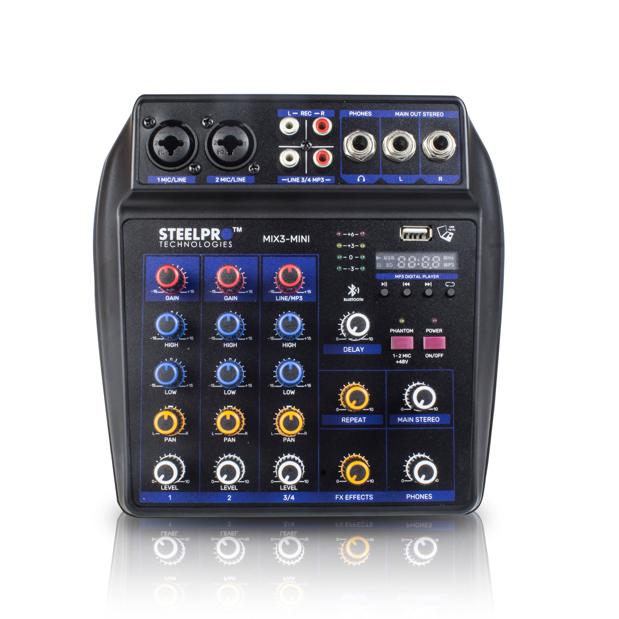 Pronomic B-403 Mini-Mixer Mezclador de Audio 4 Canales con Bluetooth® y  grabación USB