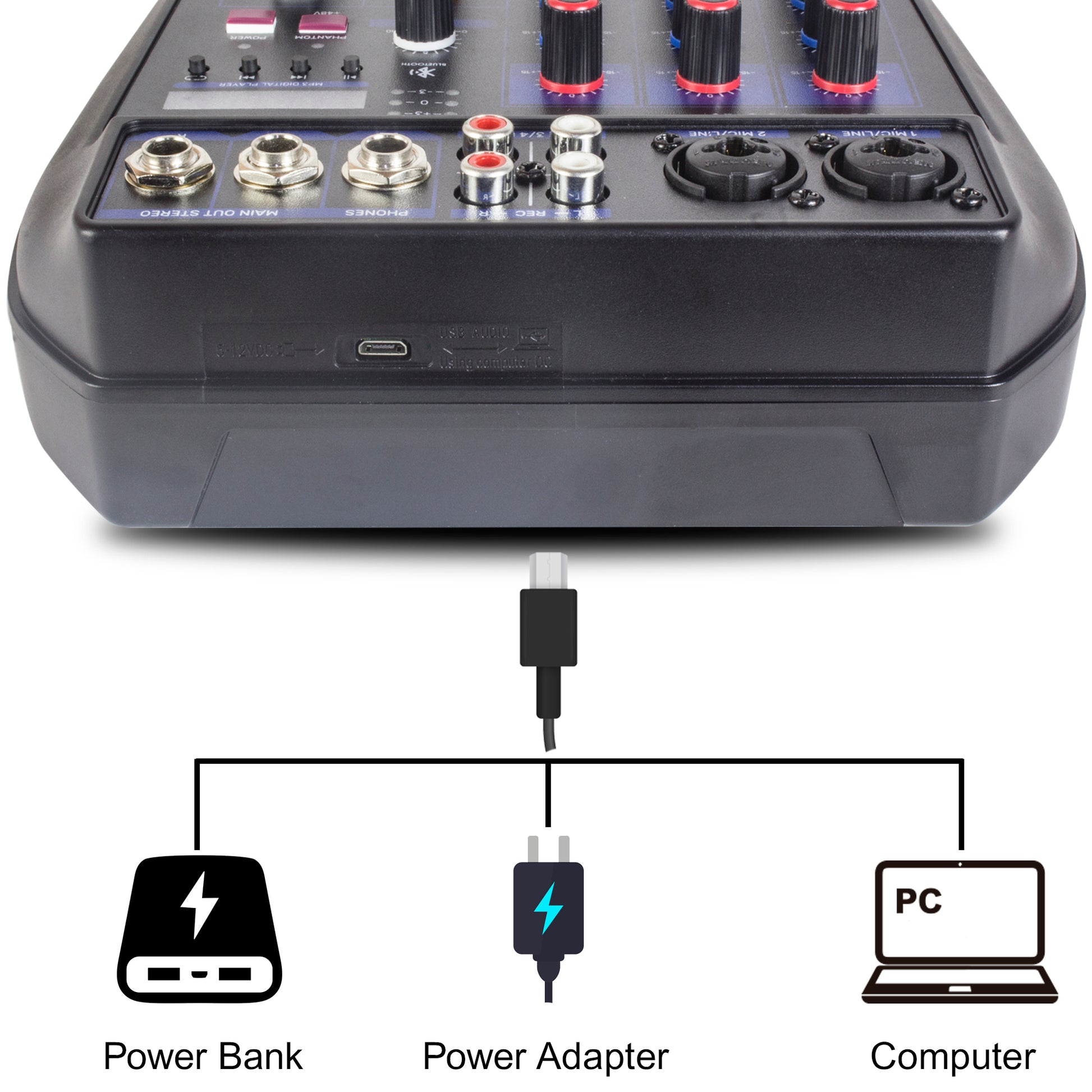 Pronomic B-403 Mini-Mixer Mezclador de Audio 4 Canales con Bluetooth® y  grabación USB
